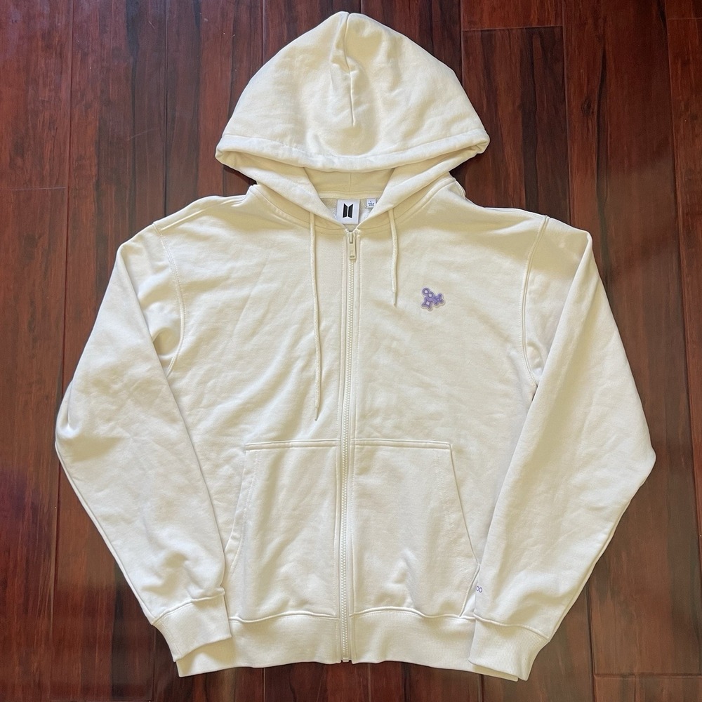 BTS SOWOOZOO Zip Up Hoodie 2021 French Terry Ivory White Muster Women's Large